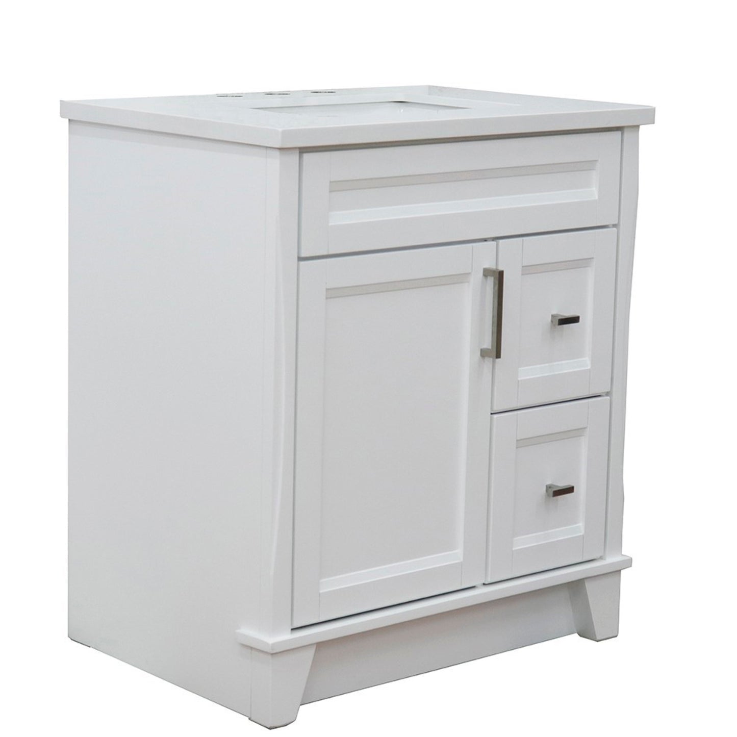 31 in. Single Sink Vanity in White Finish with White Quartz with Rectangle Sink