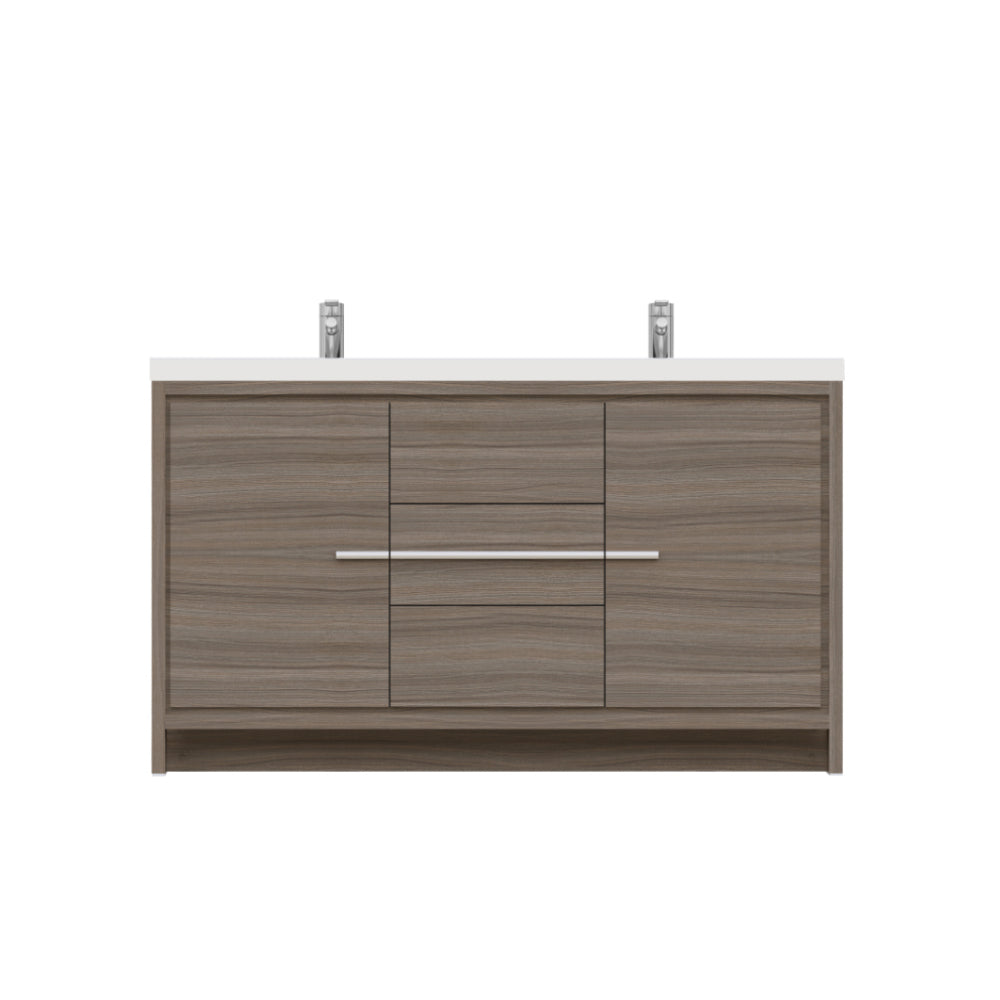 Sortino 60 Inch Double Modern Bathroom Vanity, Gray