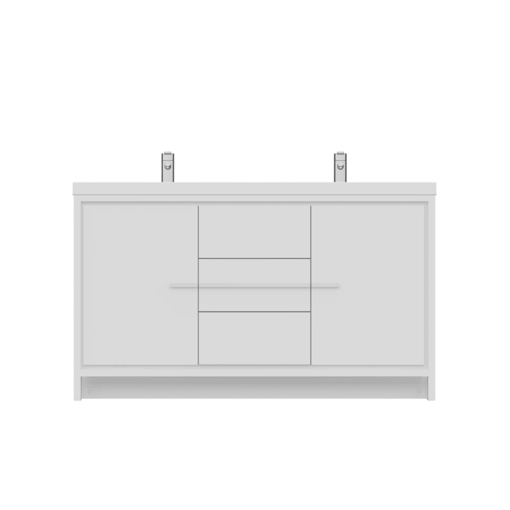 Sortino 60 Inch Double Modern Bathroom Vanity, White