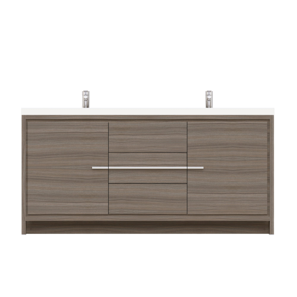 Sortino 72 Inch Double Modern Bathroom Vanity, Gray