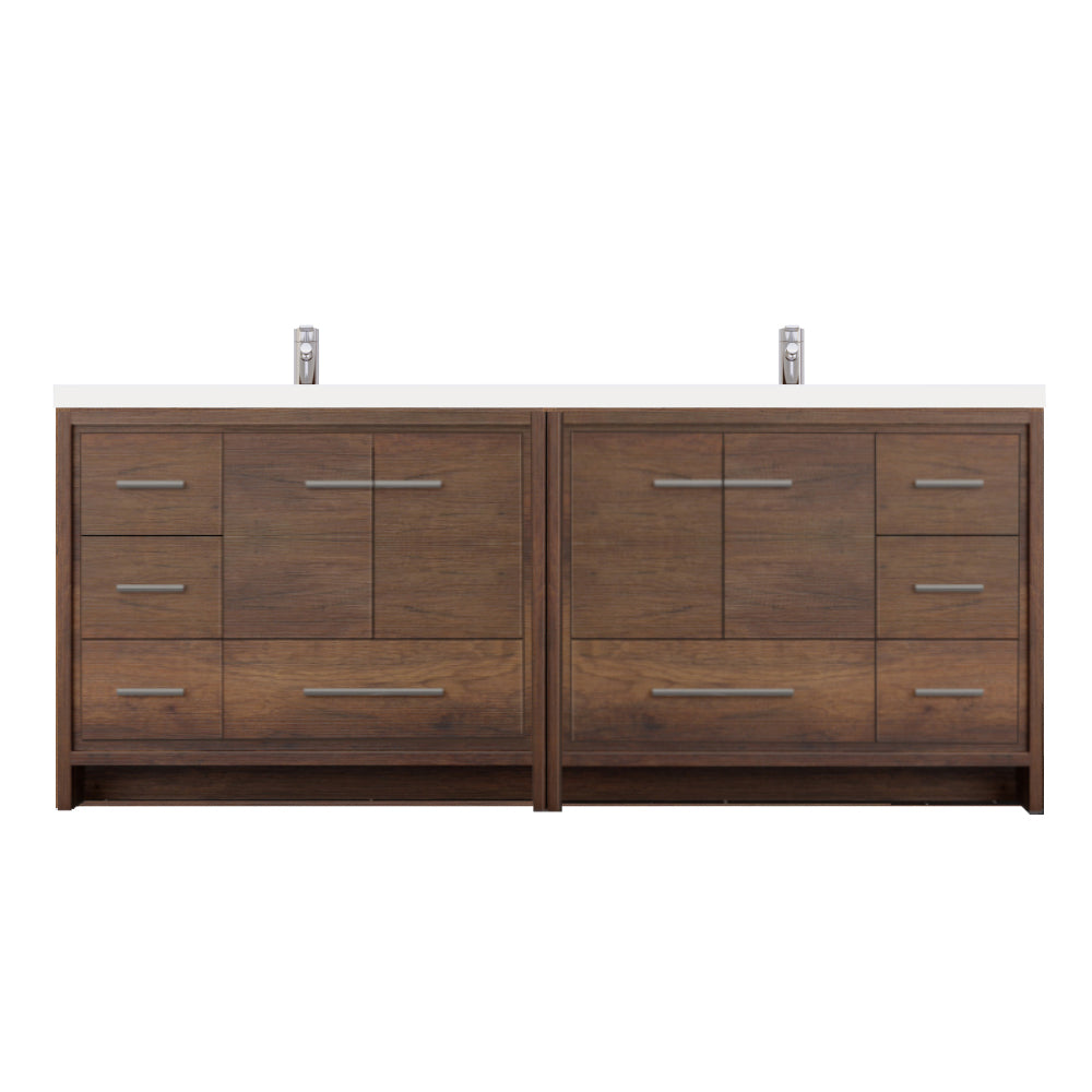 Sortino 84 Inch Double Modern Bathroom Vanity, Rosewood