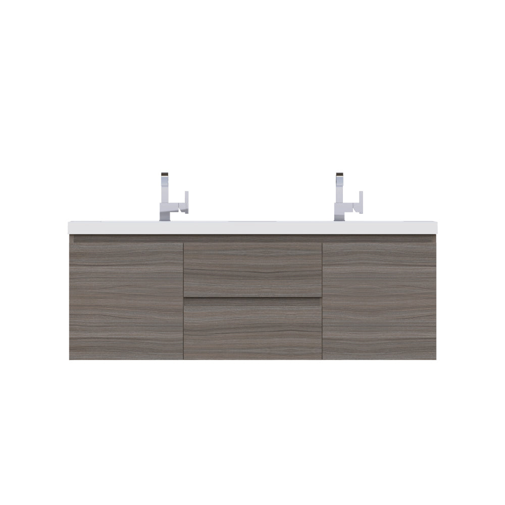 Paterno 60 inch Double Wall Mounted Bathroom Vanity, Gray