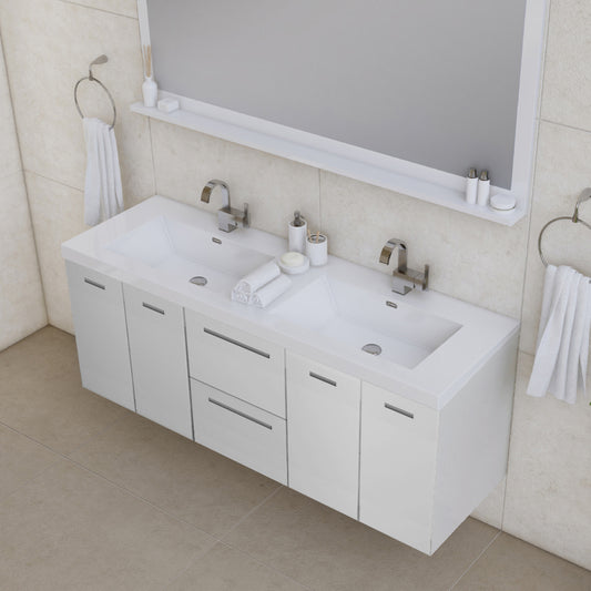 Ripley 60 inch Wall Mount Double Modern Bathroom Vanity White