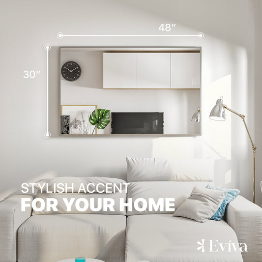 Sax 48"W x 30"H Rectangular Mirror with Brushed Nickel Aluminum Frame