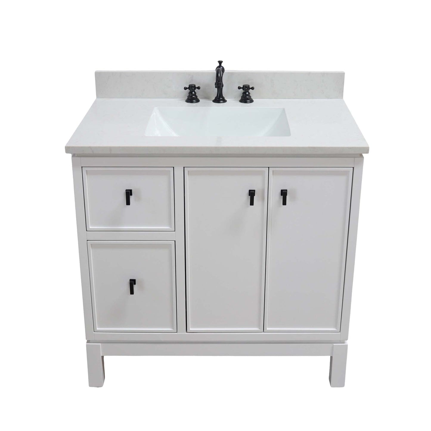 37 in. Single Sink Vanity in White with Engineered Quartz Top