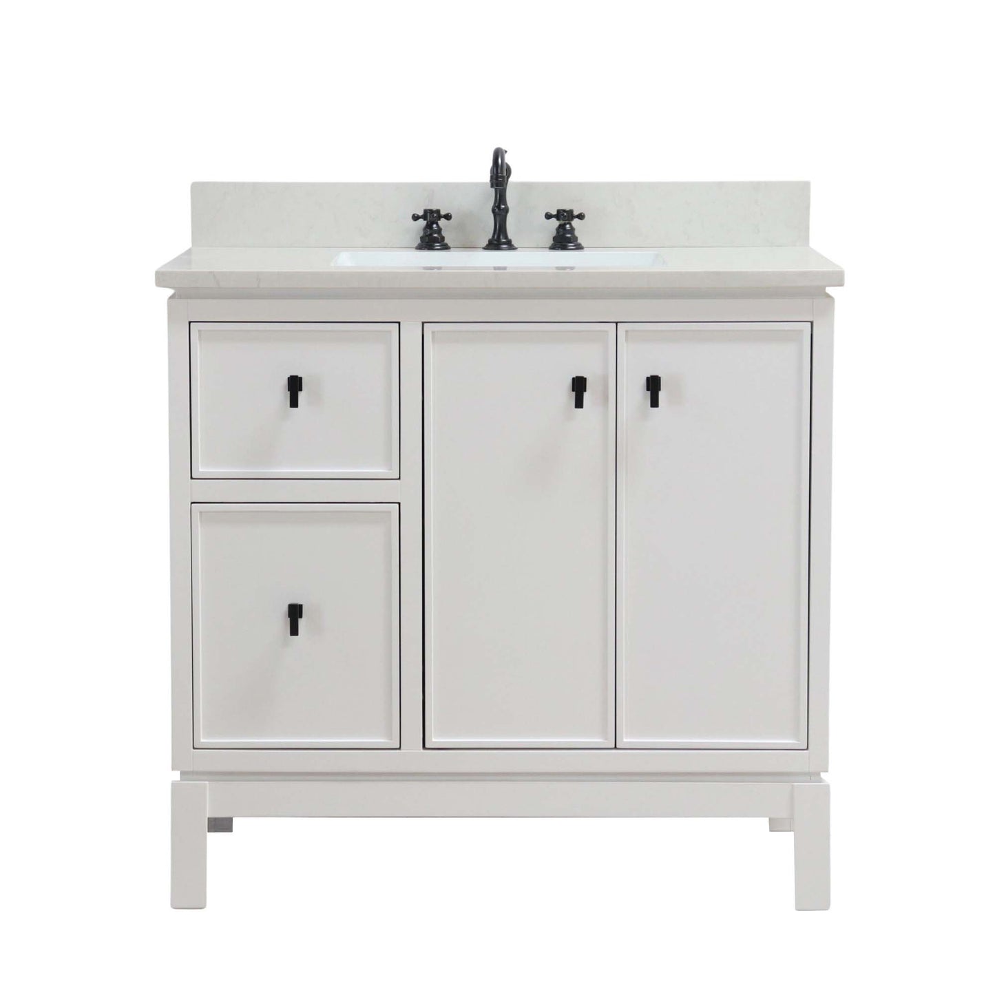 37 in. Single Sink Vanity in White with Engineered Quartz Top