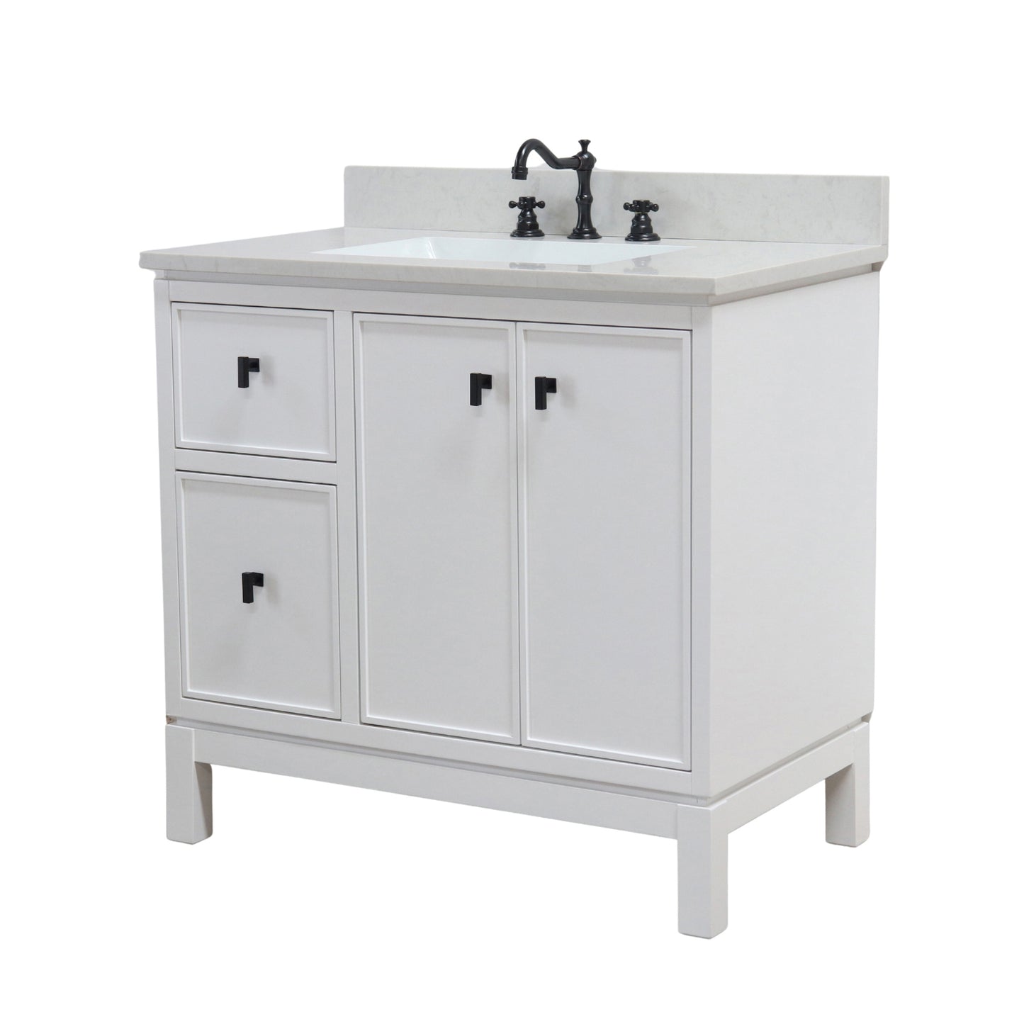 37 in. Single Sink Vanity in White with Engineered Quartz Top