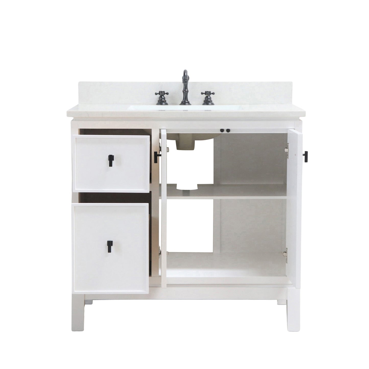 37 in. Single Sink Vanity in White with Engineered Quartz Top