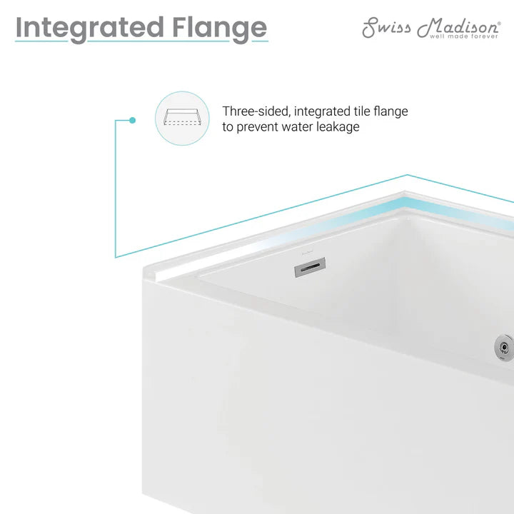 Avancer 60" x 36" Right-Hand Drain Rectangular Alcove Whirlpool Bathtub with Apron
