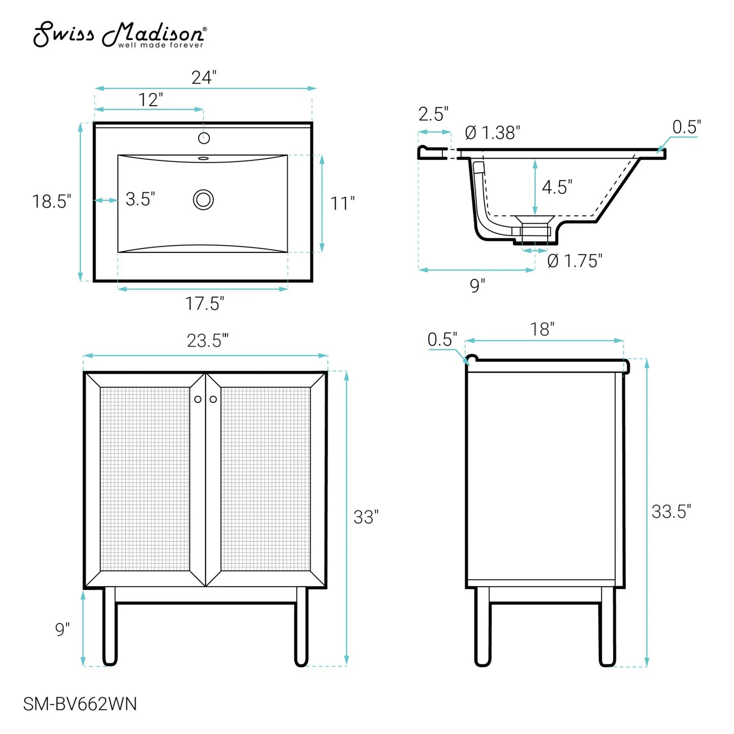 Classe 24" Bathroom Vanity in Dark Walnut
