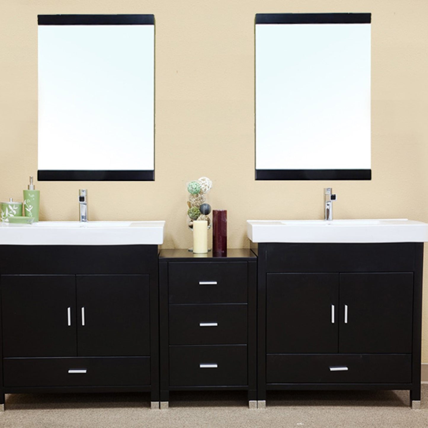 80.7 in Double Sink Vanity-Wood-Black