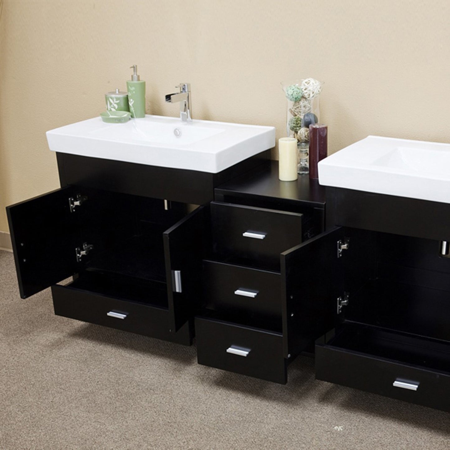 80.7 in Double Sink Vanity-Wood-Black