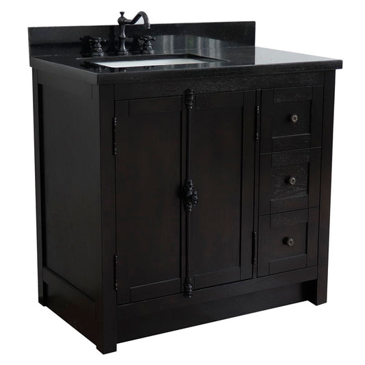 37 in. Single Vanity in Brown Ash Finish with Black Galaxy Top and Rectangle Sink - Left Doors/Left Sink, Plantation Collection