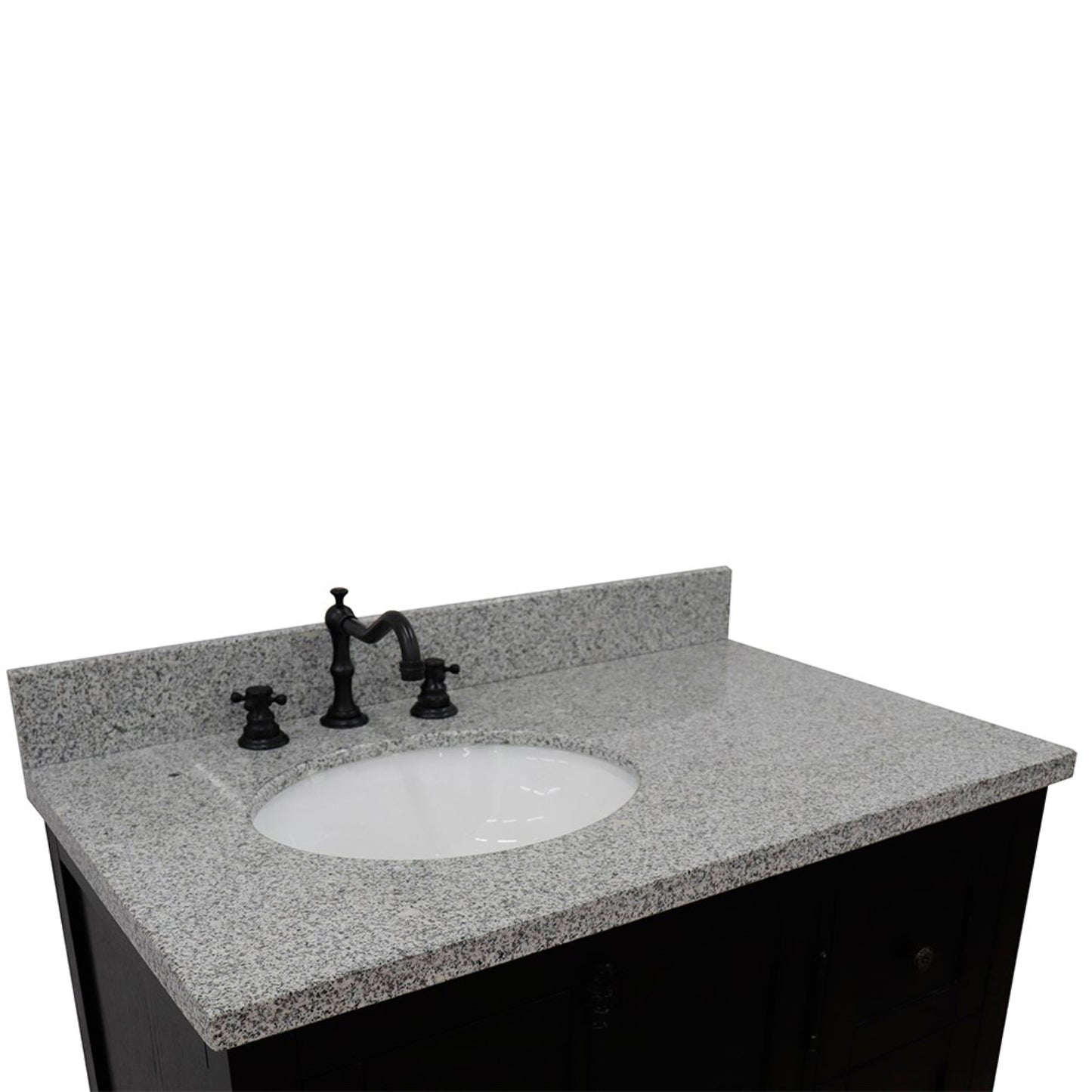 37 in. Single Vanity in Brown Ash Finish with Gray Granite Top and Oval Sink - Left Doors/Left Sink, Plantation Collection