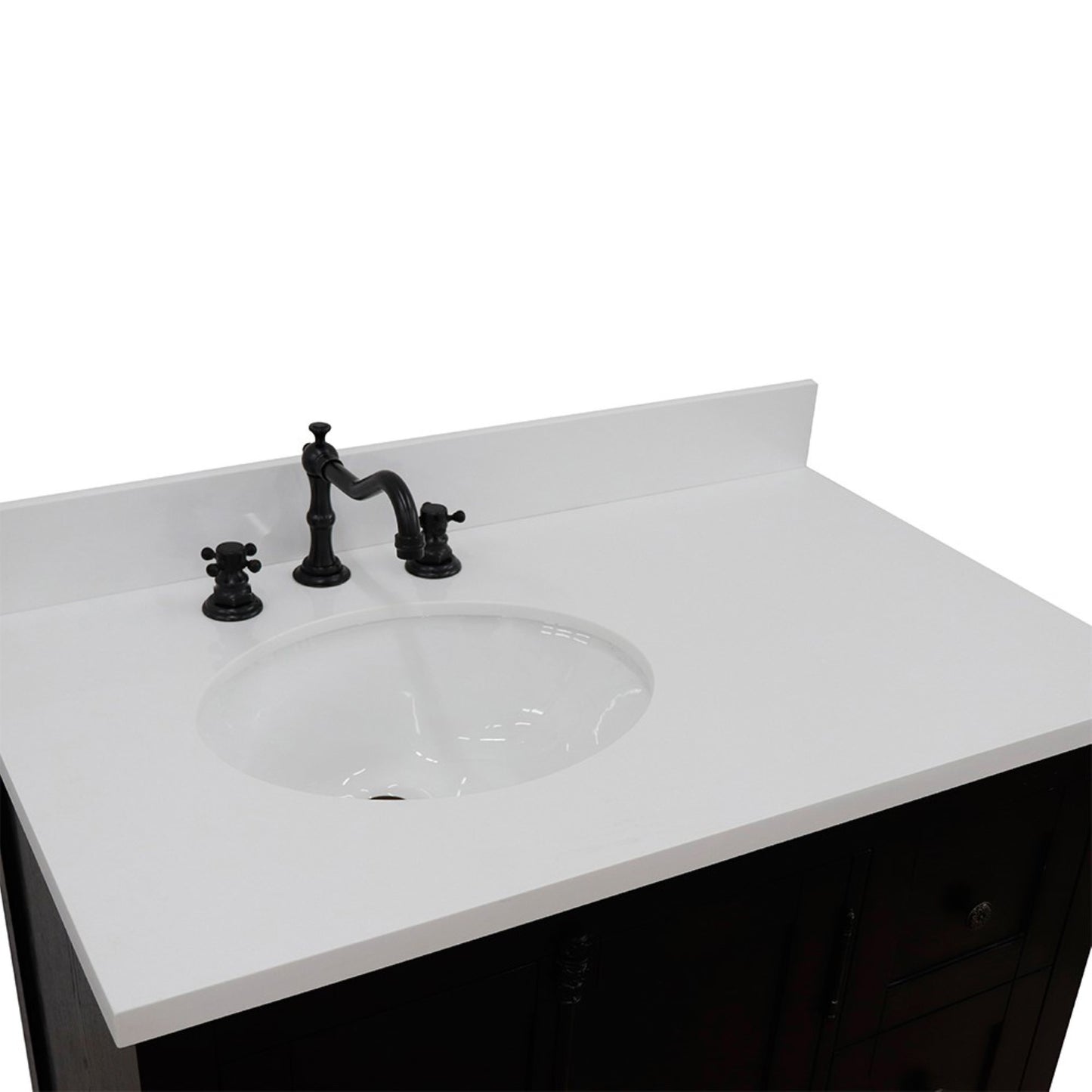 37 in. Single Vanity in Brown Ash Finish with White Quartz Top and Oval Sink - Left Doors/Left Sink, Plantation Collection