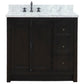 37 in. Single Vanity in Brown Ash Finish with White Carrara Top and Rectangle Sink - Left Doors/Left Sink, Plantation Collection