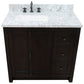 37 in. Single Vanity in Brown Ash Finish with White Carrara Top and Rectangle Sink - Left Doors/Left Sink, Plantation Collection