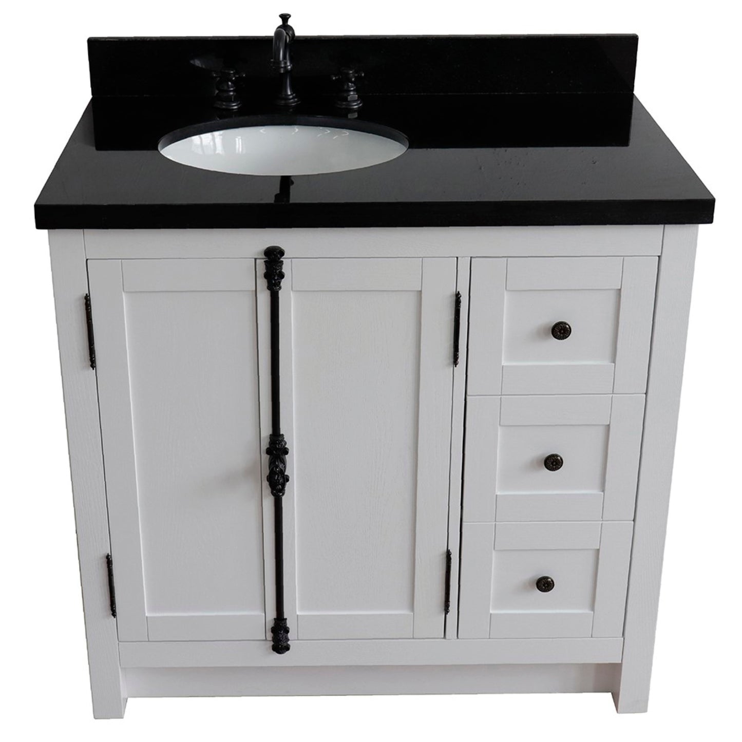 37 in. Single Vanity in Glacier Ash Finish Finish with Black Galaxy Top and Oval Sink - Left Doors/Left Sink, Plantation Collection