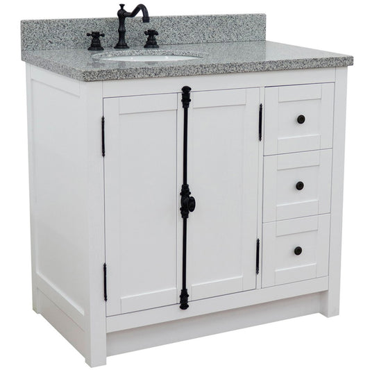 37 in. Single Vanity in Glacier Ash Finish Finish with Gray Granite Top and Oval Sink - Left Doors/Left Sink, Plantation Collection