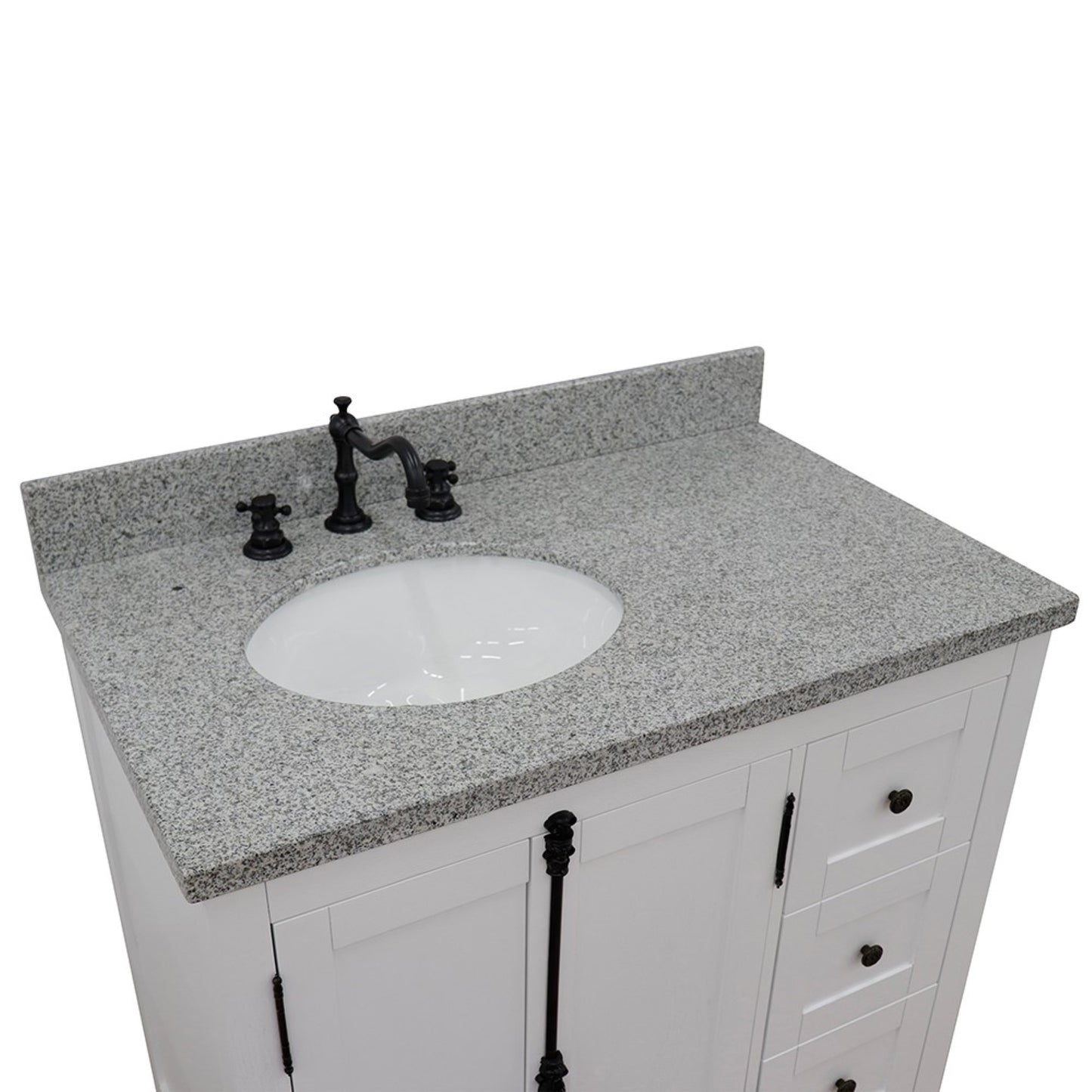 37 in. Single Vanity in Glacier Ash Finish Finish with Gray Granite Top and Oval Sink - Left Doors/Left Sink, Plantation Collection