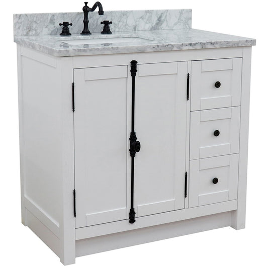 37 in. Single Vanity in Glacier Ash Finish Finish with White Carrara Top and Rectangle Sink - Left Doors/Left Sink, Plantation Collection