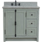 37 in. Single Vanity in Gray Ash Finish with Gray Granite Top and Rectangle Sink - Left Doors/Left Sink, Plantation Collection