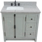 37 in. Single Vanity in Gray Ash Finish with Gray Granite Top and Rectangle Sink - Left Doors/Left Sink, Plantation Collection