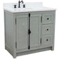 37 in. Single Vanity in Gray Ash Finish with White Quartz Top and Oval Sink - Left Doors/Left Sink, Plantation Collection