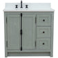 37 in. Single Vanity in Gray Ash Finish with White Quartz Top and Oval Sink - Left Doors/Left Sink, Plantation Collection