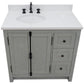 37 in. Single Vanity in Gray Ash Finish with White Quartz Top and Oval Sink - Left Doors/Left Sink, Plantation Collection