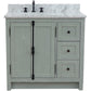 37 in. Single Vanity in Gray Ash Finish with White Carrara Top and Oval Sink - Left Doors/Left Sink, Plantation Collection