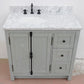 37 in. Single Vanity in Gray Ash Finish with White Carrara Top and Oval Sink - Left Doors/Left Sink, Plantation Collection