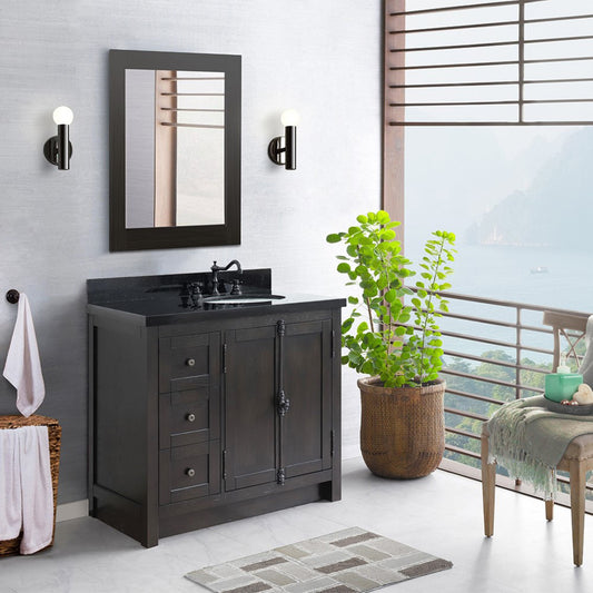37 in. Single Vanity in Brown Ash Finish with Black Galaxy Top and Oval Sink - Right Doors/Right Sink, Plantation Collection