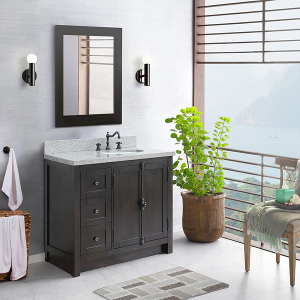 37 in. Single Vanity in Brown Ash Finish with Gray Granite Top and Oval Sink - Right Doors/Right Sink, Plantation Collection