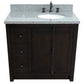 37 in. Single Vanity in Brown Ash Finish with Gray Granite Top and Oval Sink - Right Doors/Right Sink, Plantation Collection