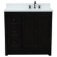 37 in. Single Vanity in Brown Ash Finish with White Quartz Top and Oval Sink - Right Doors/Right Sink, Plantation Collection