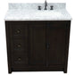 37 in. Single Vanity in Brown Ash Finish with White Carrara Top and Rectangle Sink - Right Doors/Right Sink, Plantation Collection