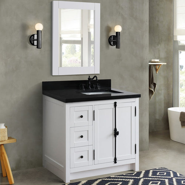 37 in. Single Vanity in Glacier Ash Finish with Black Galaxy Top and Rectangle Sink - Right Doors/Right Sink, Plantation Collection