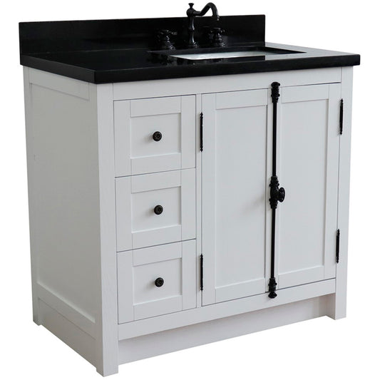 37 in. Single Vanity in Glacier Ash Finish with Black Galaxy Top and Rectangle Sink - Right Doors/Right Sink, Plantation Collection