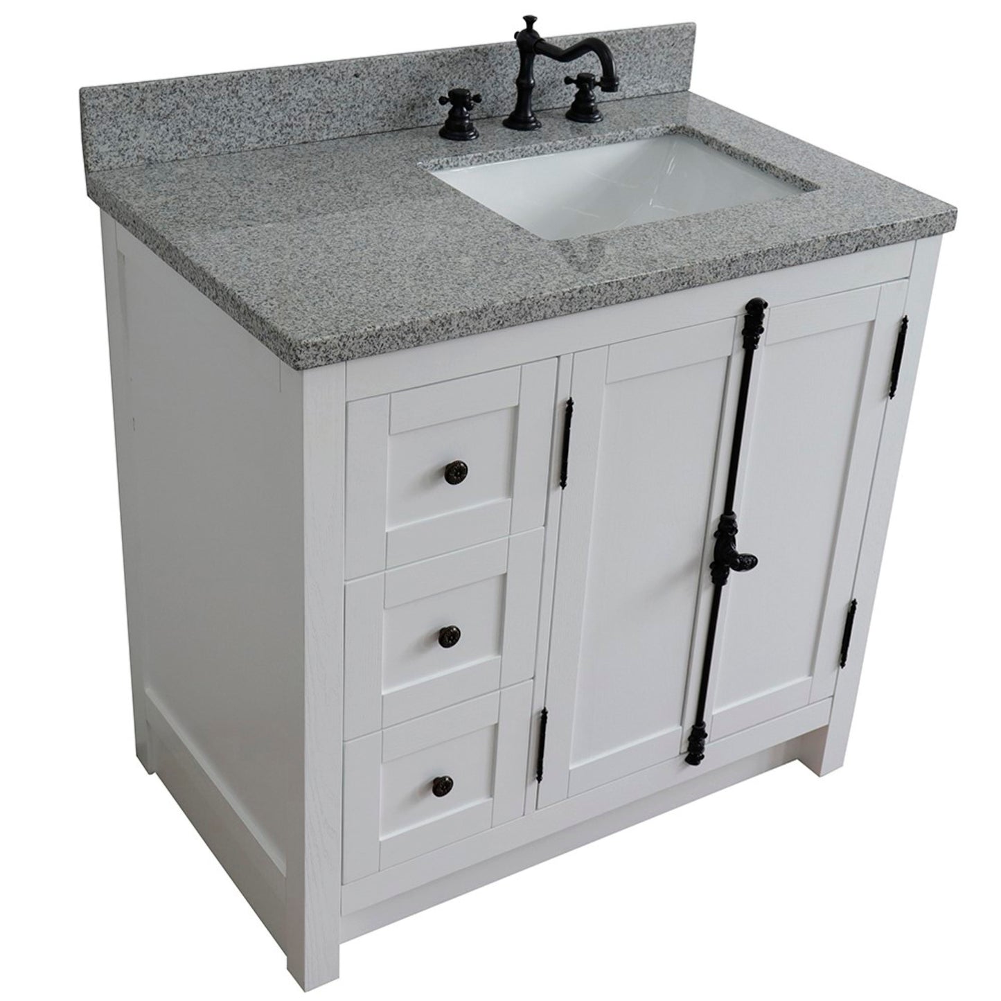 37 in. Single Vanity in Glacier Ash Finish with Gray Granite Top and Rectangle Sink - Right Doors/Right Sink, Plantation Collection