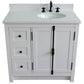 37 in. Single Vanity in Glacier Ash Finish with White Quartz Top and Oval Sink - Right Doors/Right Sink, Plantation Collection