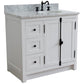 37 in. Single Vanity in Glacier Ash Finish with White Carrara Top and Oval Sink - Right Doors/Right Sink, Plantation Collection