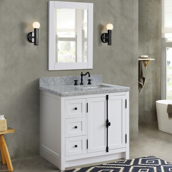 37 in. Single Vanity in Glacier Ash Finish with White Carrara Top and Rectangle Sink - Right Doors/Right Sink, Plantation Collection