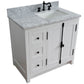 37 in. Single Vanity in Glacier Ash Finish with White Carrara Top and Rectangle Sink - Right Doors/Right Sink, Plantation Collection