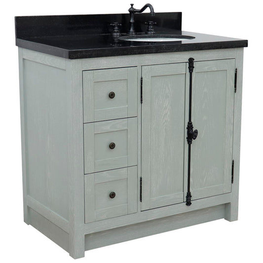 37 in. Single Vanity in Gray Ash Finish with Black Galaxy Top and Oval Sink - Right Doors/Right Sink, Plantation Collection