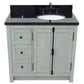 37 in. Single Vanity in Gray Ash Finish with Black Galaxy Top and Oval Sink - Right Doors/Right Sink, Plantation Collection