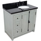 37 in. Single Vanity in Gray Ash Finish with Black Galaxy Top and Oval Sink - Right Doors/Right Sink, Plantation Collection