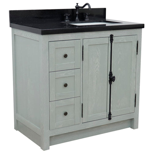 37 in. Single Vanity in Gray Ash Finish with Black Galaxy Top and Rectangle Sink - Right Doors/Right Sink, Plantation Collection