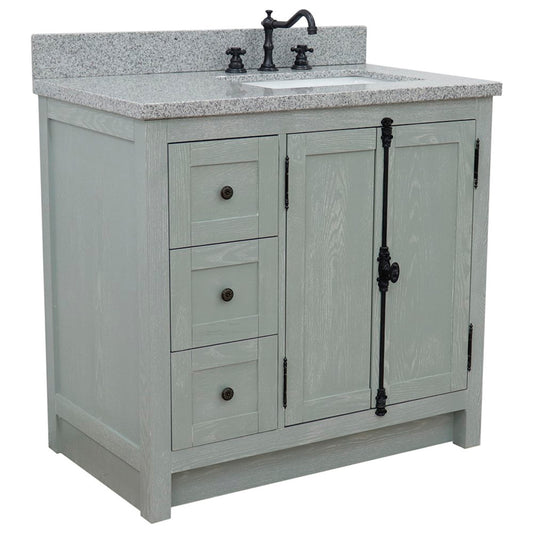 37 in. Single Vanity in Gray Ash Finish with Gray Granite Top and Rectangle Sink - Right Doors/Right Sink, Plantation Collection