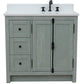 37 in. Single Vanity in Gray Ash Finish with White Quartz Top and Oval Sink - Right Doors/Right Sink, Plantation Collection